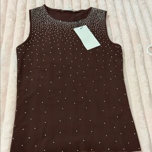 Zara Brown Tank Top with Studded Detail